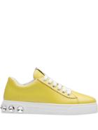 Miu Miu Embellished Heel Leather Sneakers - Yellow