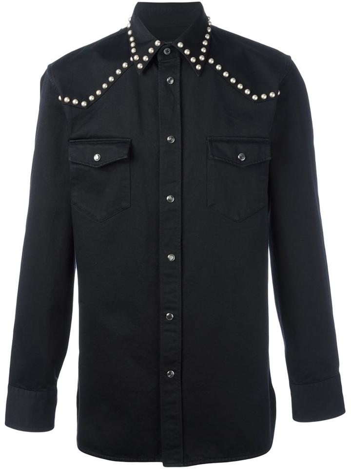 Marc Jacobs Studded Western Shirt, Men's, Size: 46, Black, Cotton/metal