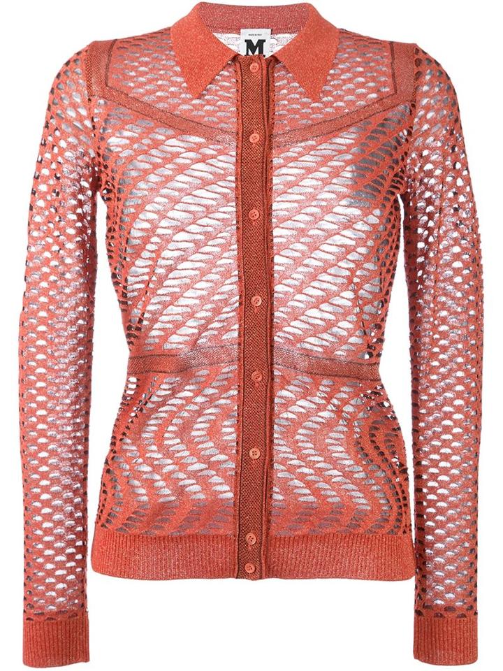 M Missoni Crochet Collared Cardigan, Women's, Size: 40, Yellow/orange, Polyamide/polyester