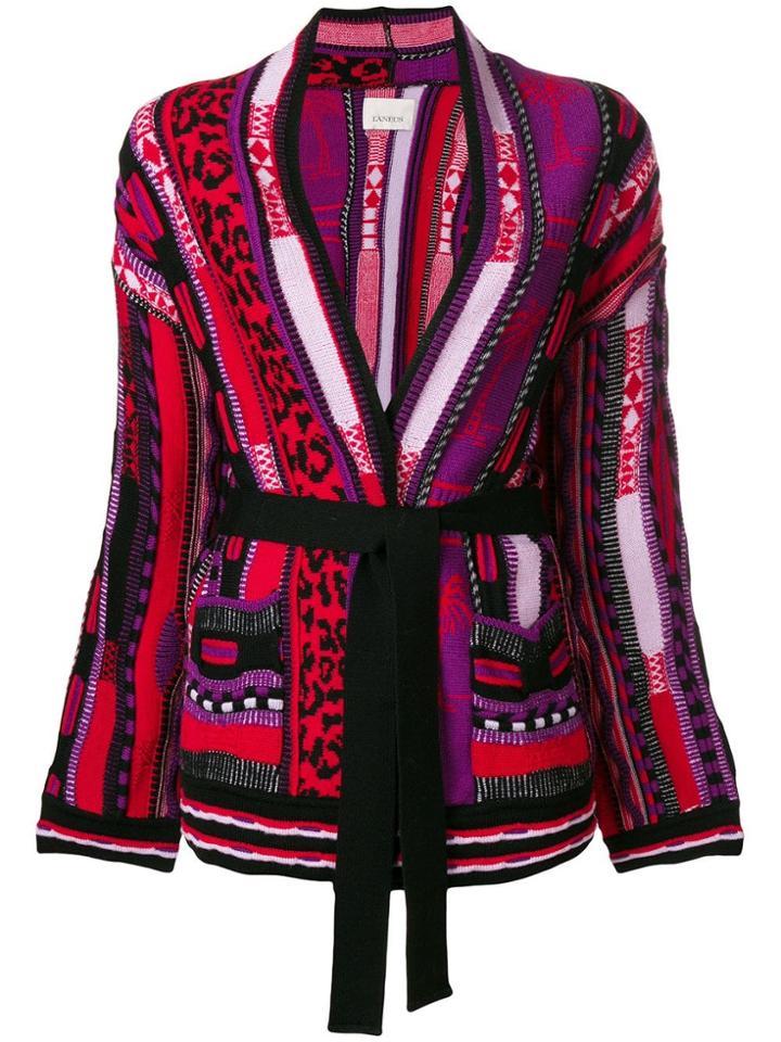 Laneus Belted Cardi-coat - Pink & Purple