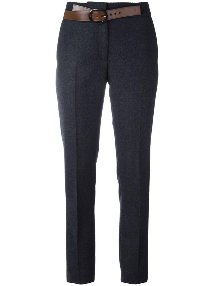 Tom Ford Tailored Straight Trousers, Women's, Size: 40, Grey, Calf Leather/virgin Wool/silk