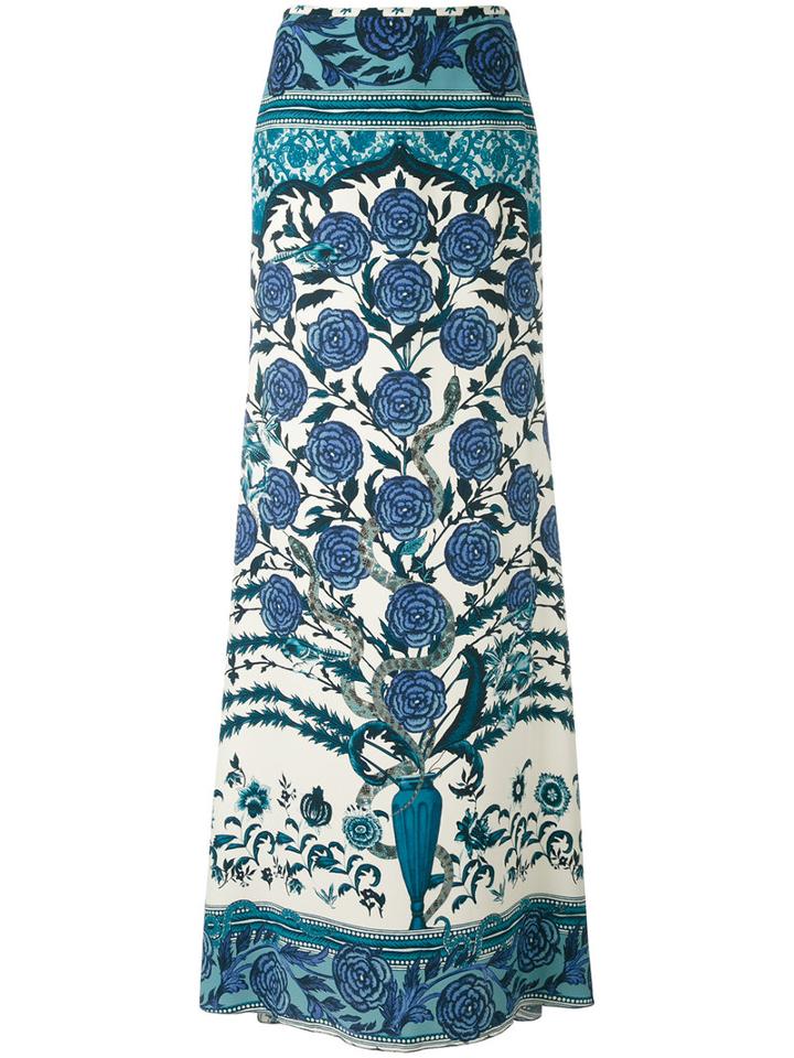 Roberto Cavalli Carnation Print Maxi Skirt, Women's, Size: 46, Blue, Silk