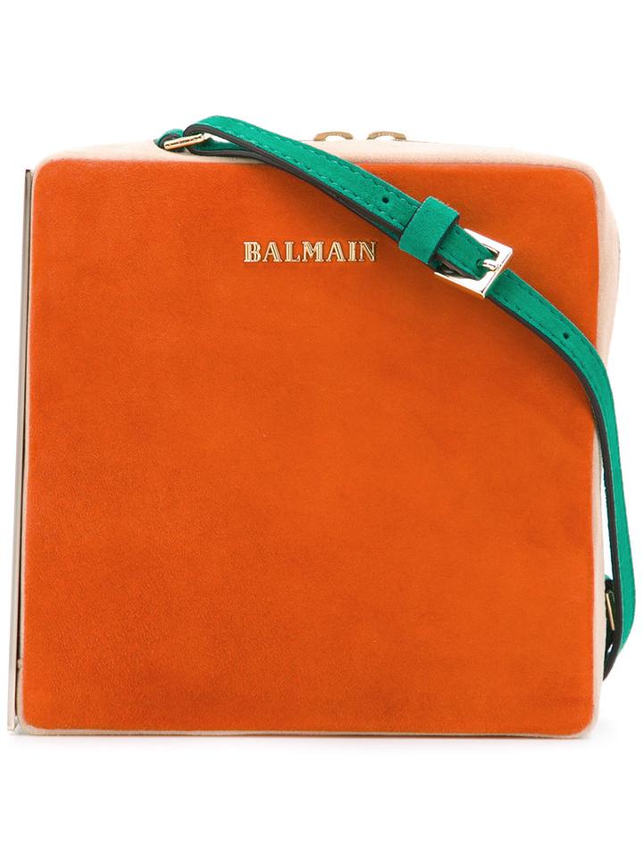 Balmain Box Bag, Women's, Orange, Goat Skin/suede/metal