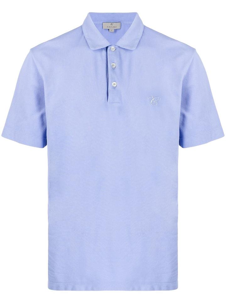 Canali Embroidered Monogram Polo Shirt - Blue
