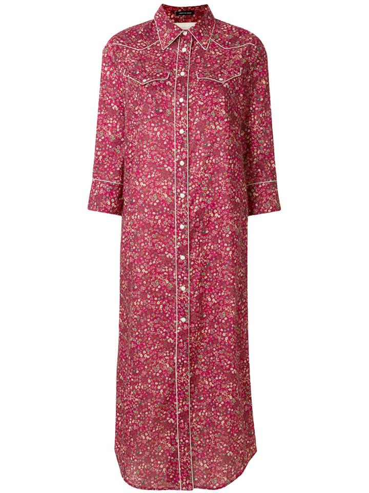 R13 Floral Print Shirt Dress - Red