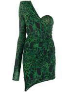 Alexandre Vauthier Ruched Animal Print Dress - Green