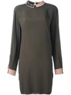 No21 Embellished Trim Shift Dress, Women's, Size: 44, Green, Acetate/silk/glass/metal