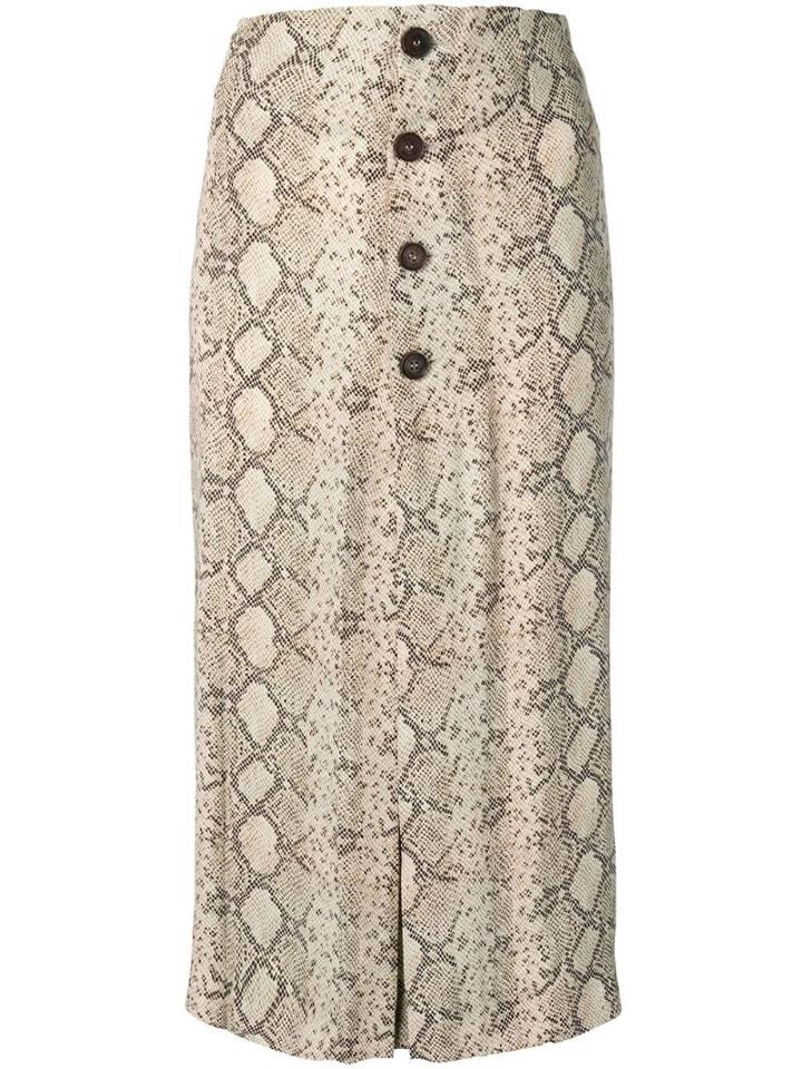 Rokh Snakeskin Print Midi Skirt - Brown
