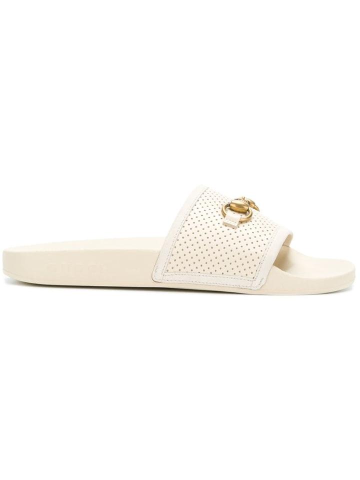 Gucci Horsebit Perforated Sliders - Neutrals