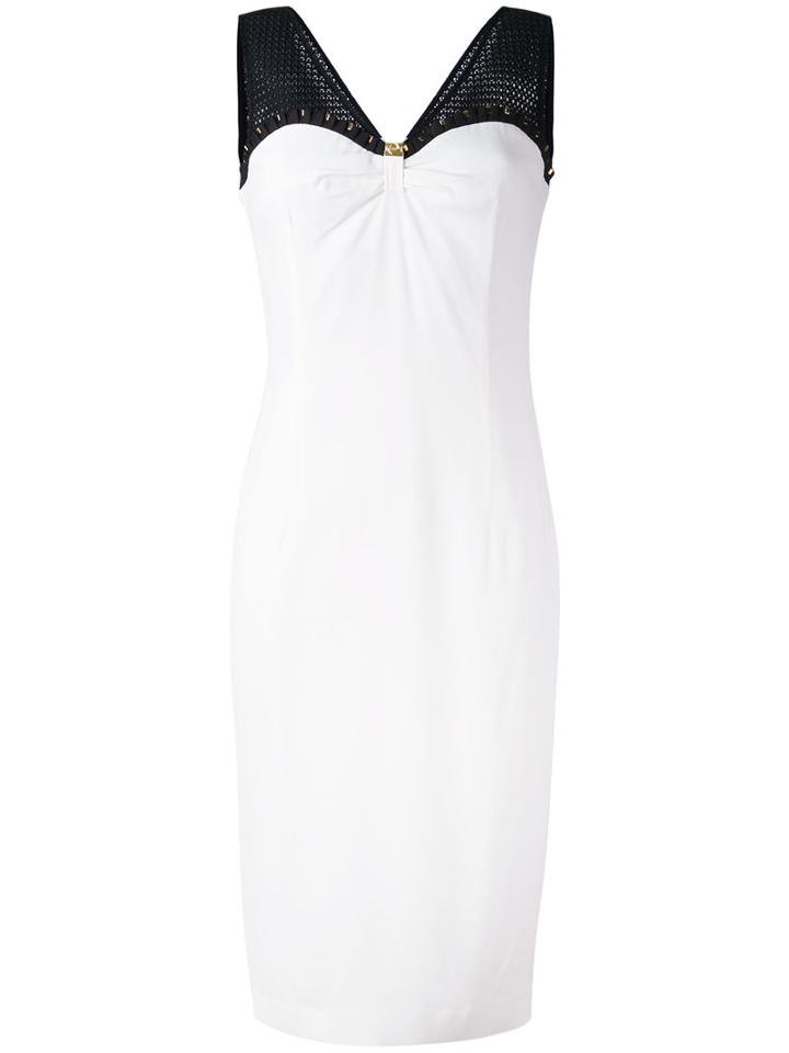 Cavalli Class - Pleated Trim Bodycon Dress - Women - Viscose/acetate/polyester/spandex/elastane - 42, White, Viscose/acetate/polyester/spandex/elastane