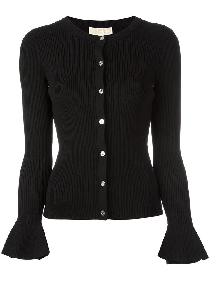 Michael Michael Kors Bell Sleeve Ribbed Cardigan, Women's, Size: Xs, Black, Viscose/nylon