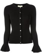 Michael Michael Kors Bell Sleeve Ribbed Cardigan, Women's, Size: Xs, Black, Viscose/nylon