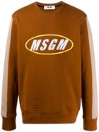 Msgm Logo Print Crew Neck Sweater - Brown