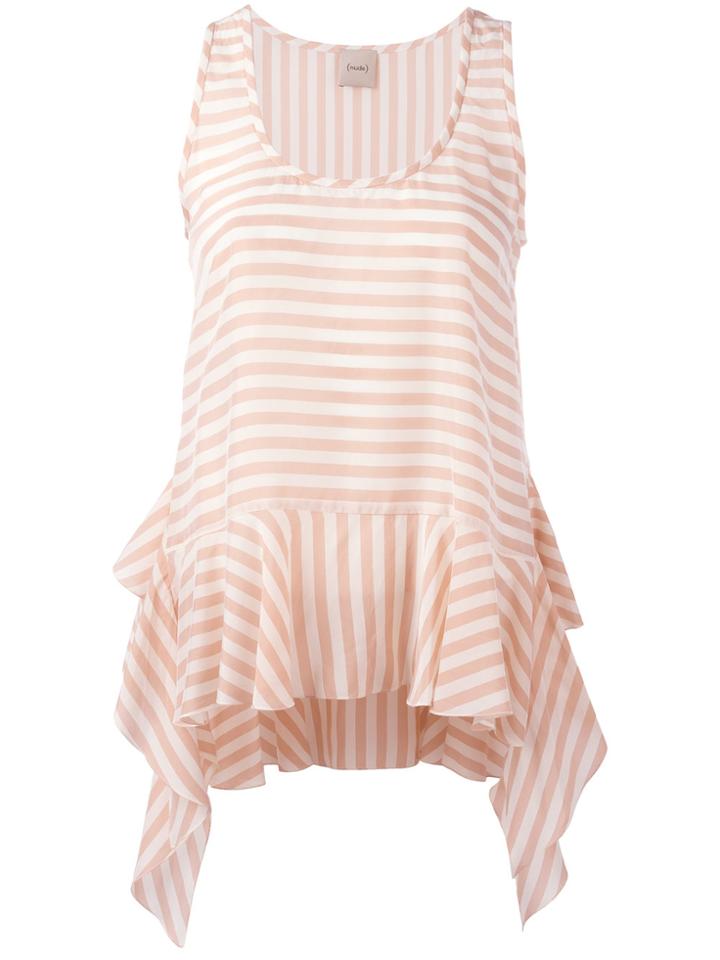 Nude Striped Soft Peplum Vest - Pink & Purple