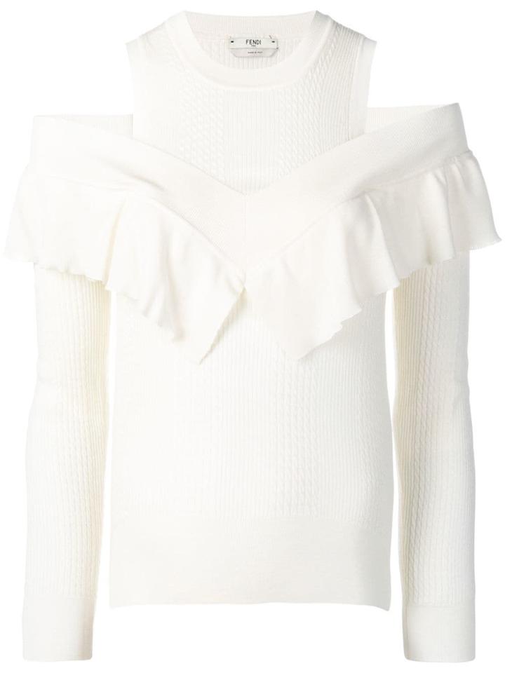 Fendi Ruffle Cold-shoulder Sweater - White