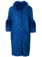 Desa Collection Fur Trimmed Coat - Blue