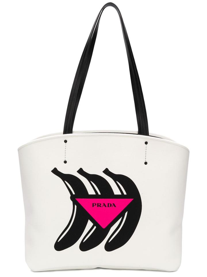 Prada Banana Print Mediu Canapa Tote - White