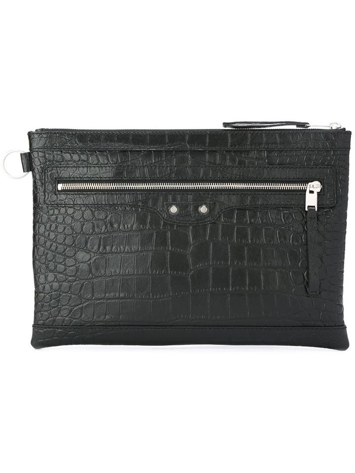 Balenciaga Crocodile Effect Clutch, Men's, Black, Leather