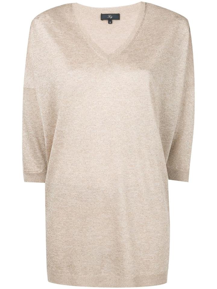 Fay Metallic V-neck Jumper - Gold