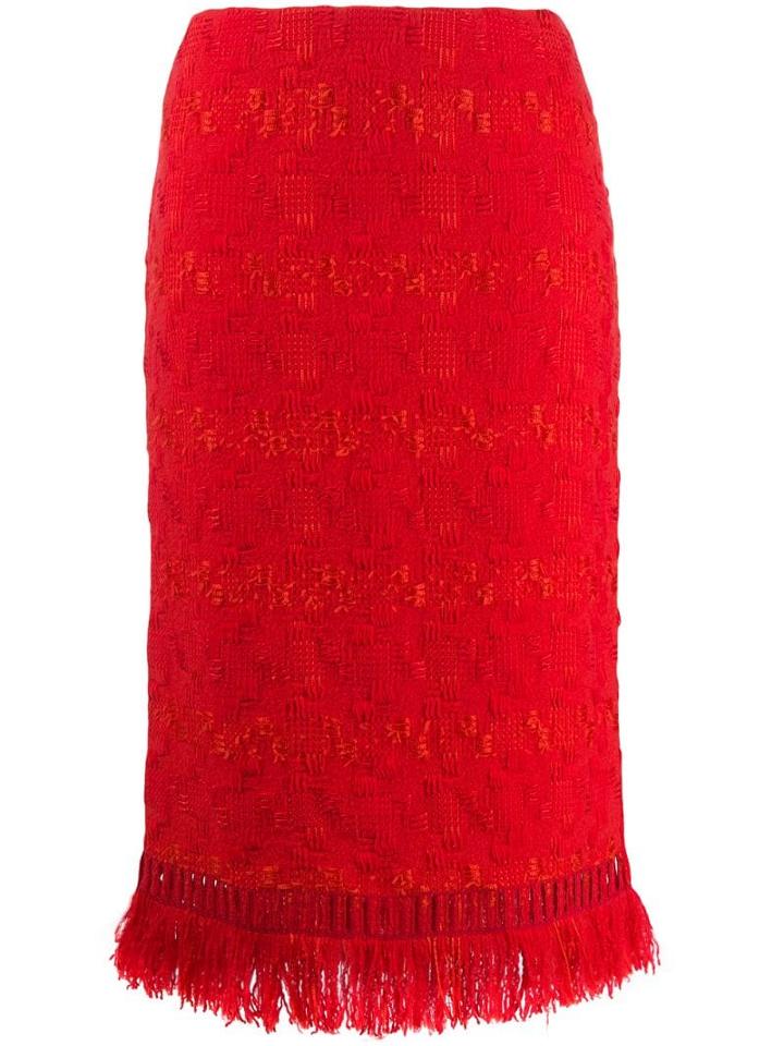 Ermanno Scervino Fringed Pencil Skirt - Red