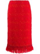 Ermanno Scervino Fringed Pencil Skirt - Red