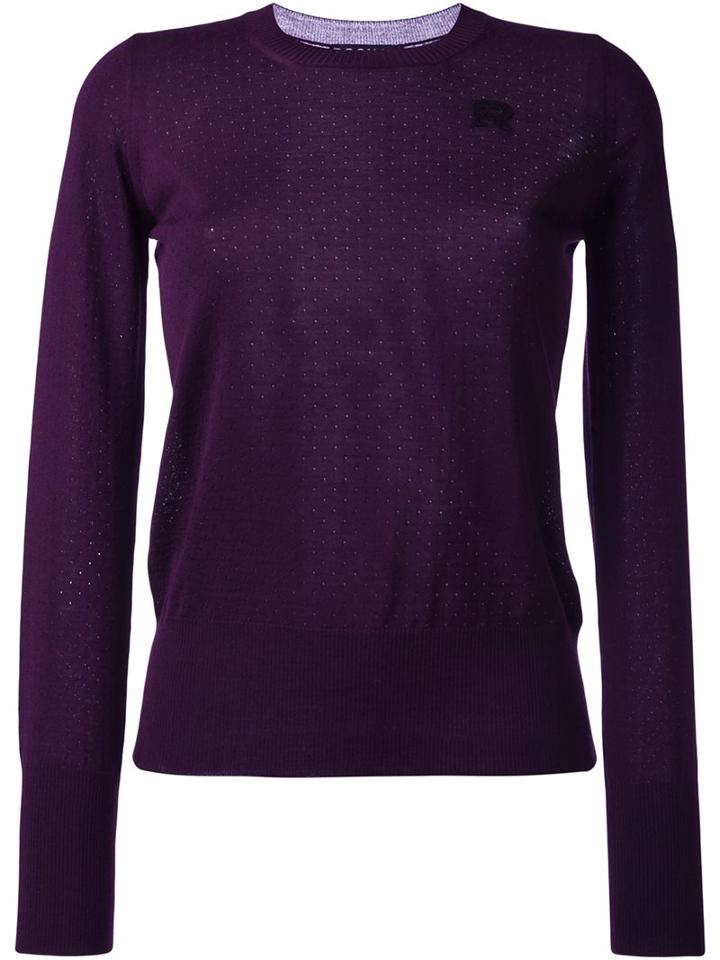 Rochas Perforated Detailing Pullover, Women's, Size: 46, Pink/purple, Wool