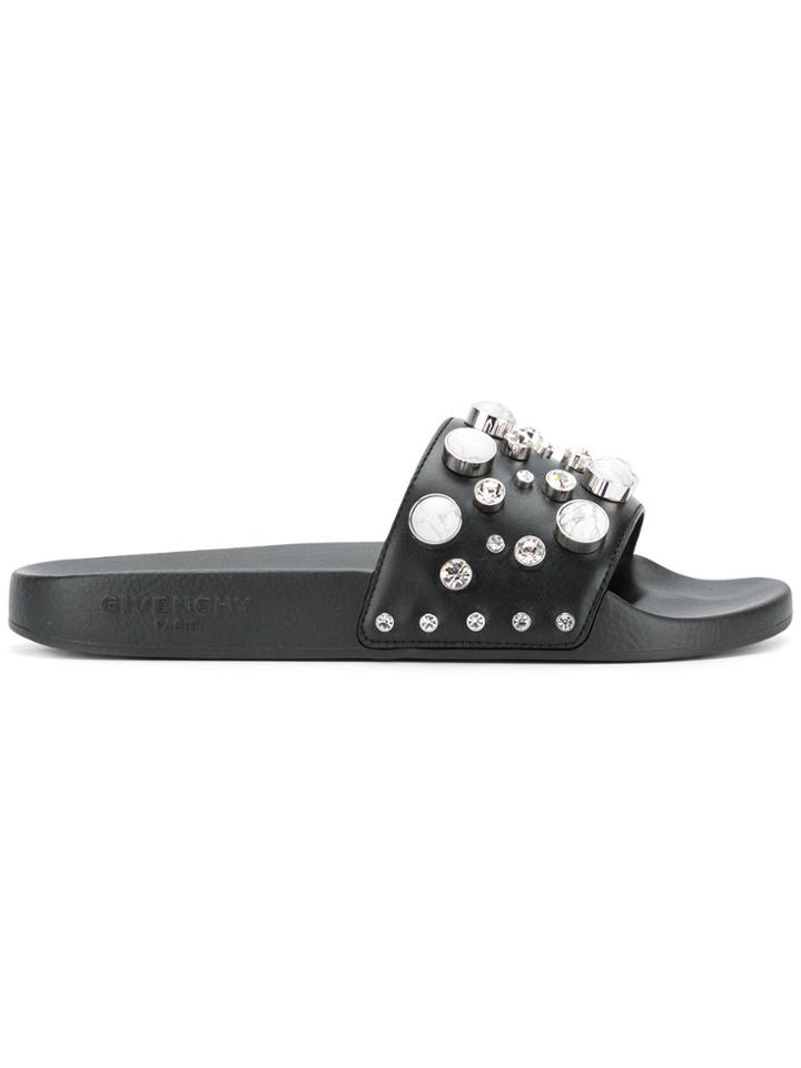 Givenchy Crystal Studded Slides - Black