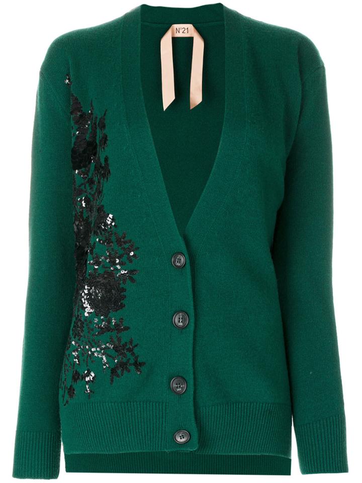 No21 Embellished V-neck Cardigan - Green