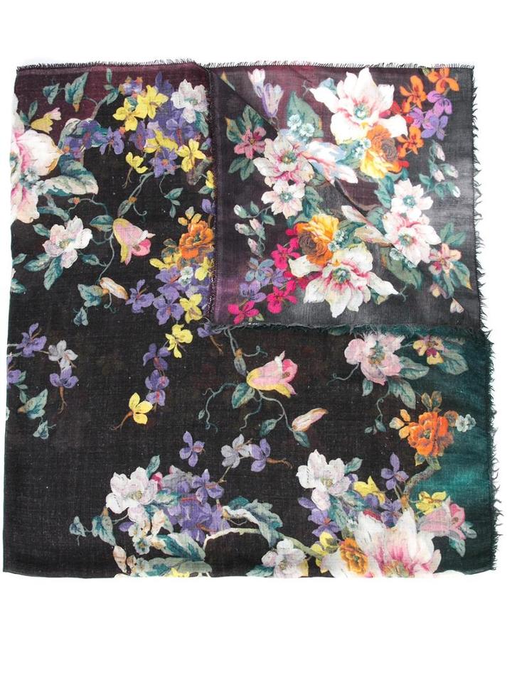 Faliero Sarti Floral Print Scarf, Women's, Black, Virgin Wool