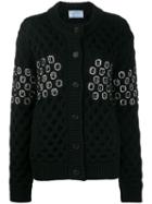 Prada Rhinestone Embellished Crochet Cardigan - Black