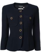 Chanel Vintage Button Embellished Collarless Jacket - Blue