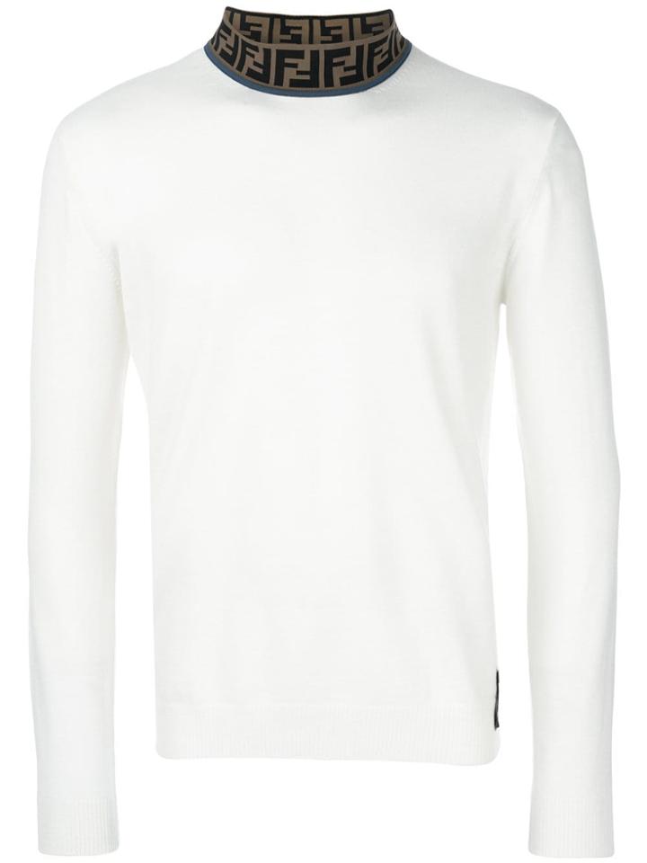 Fendi Contrast-collar Fitted Sweater - White