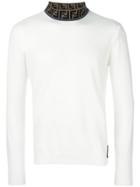 Fendi Contrast-collar Fitted Sweater - White