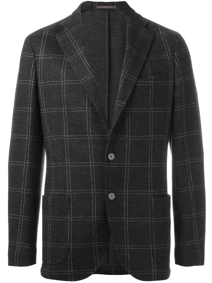 Eleventy Checked Blazer, Men's, Size: 48, Grey, Cotton/acetate/wool/polybutylene Terephthalate (pbt)