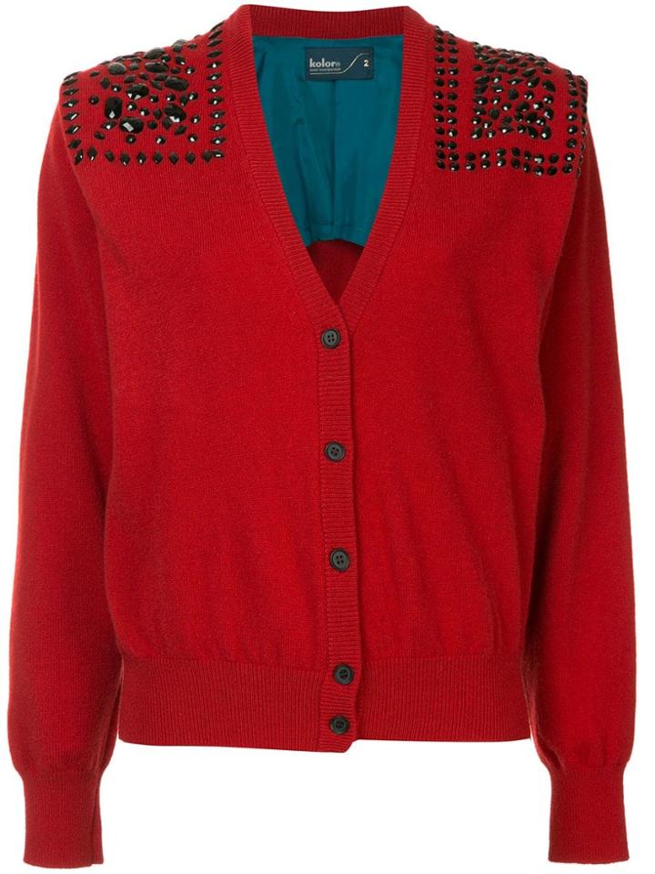 Kolor Embellished Knitted Cardigan - Red