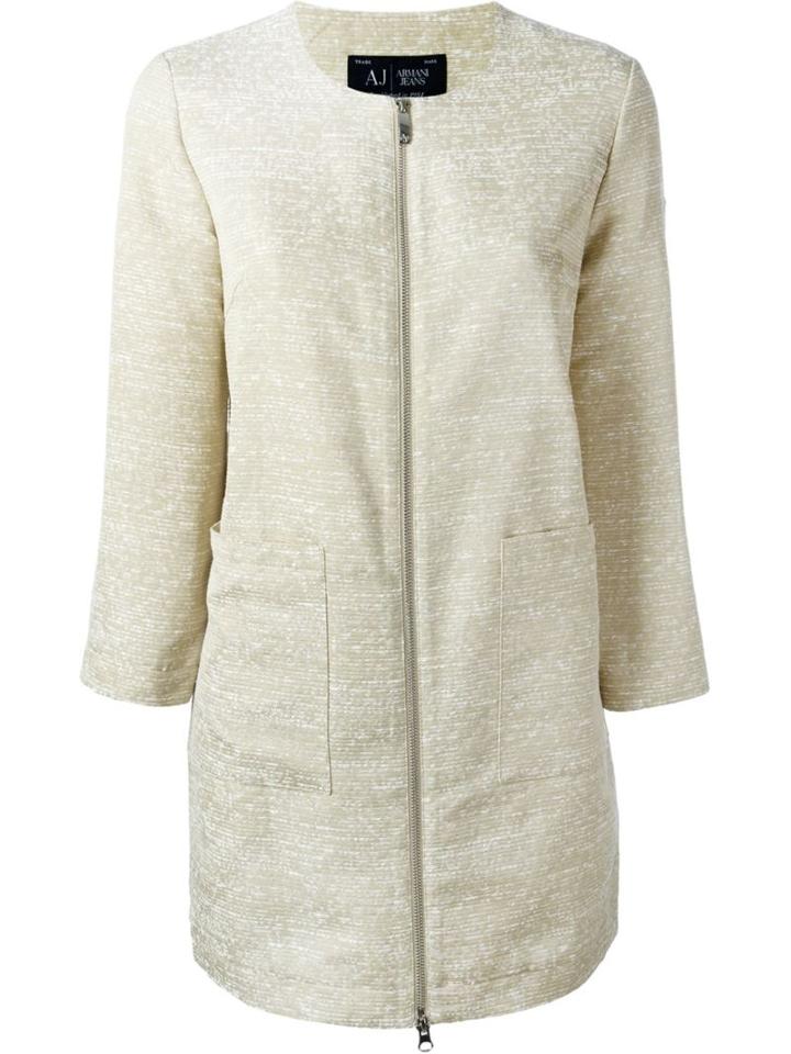 Armani Jeans Woven Zip Coat, Women's, Size: 42, Nude/neutrals, Cotton/polyester