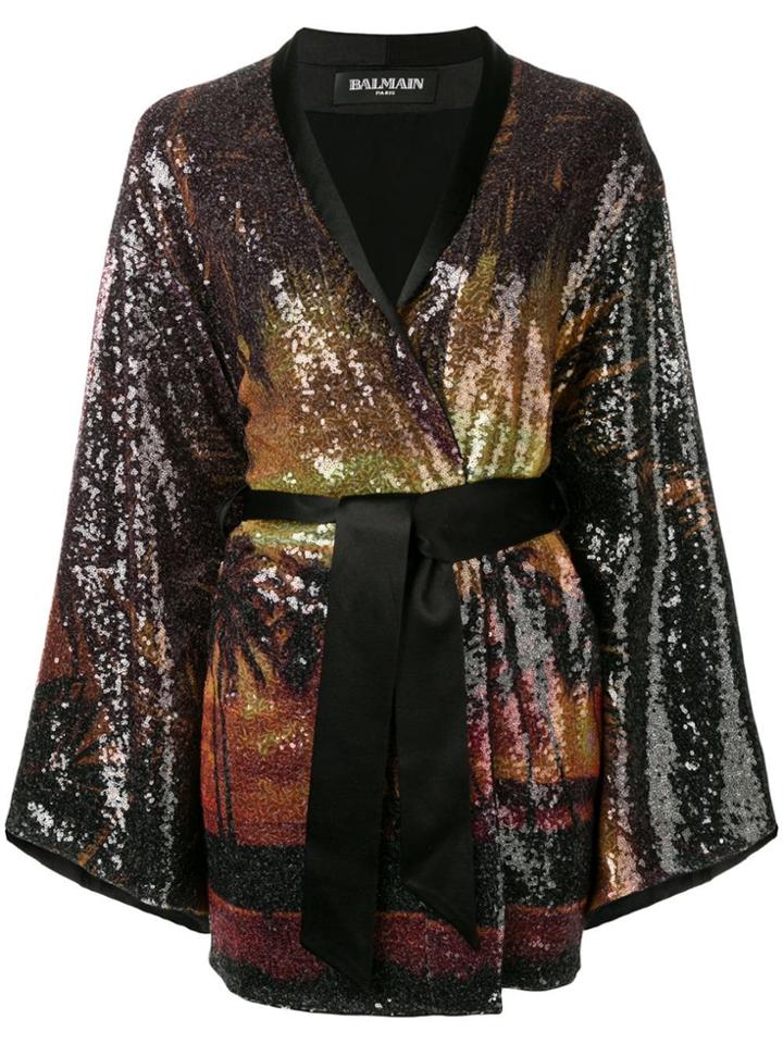 Balmain Sequin Embellished Kimono - Black