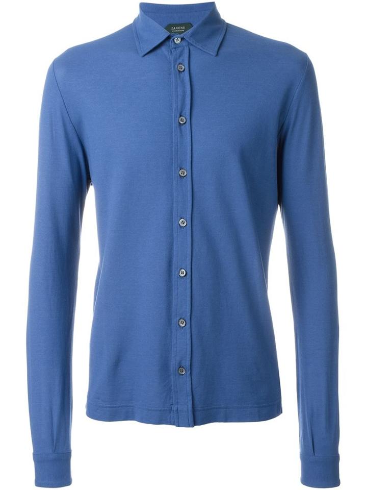 Zanone Jersey Shirt, Men's, Size: 48, Blue, Cotton