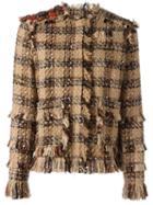 Msgm Frayed Tweed Jacket, Women's, Size: 42, Brown, Acrylic/polyamide/polyester/wool