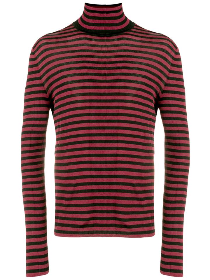 Saint Laurent Roll Neck Striped Jumper - Red