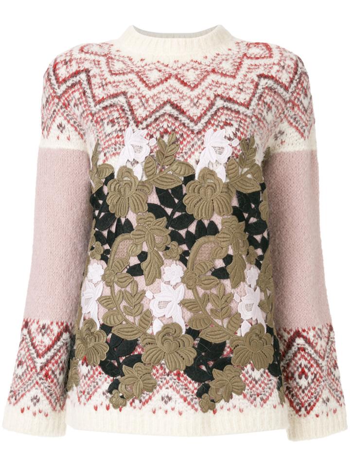 Moncler Gamme Rouge Patterned Jumper With Leaf Overlay - Multicolour