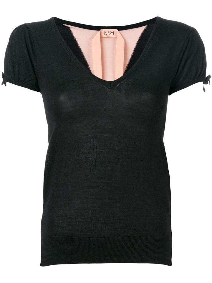 No21 V-neck Knitted T-shirt - Black