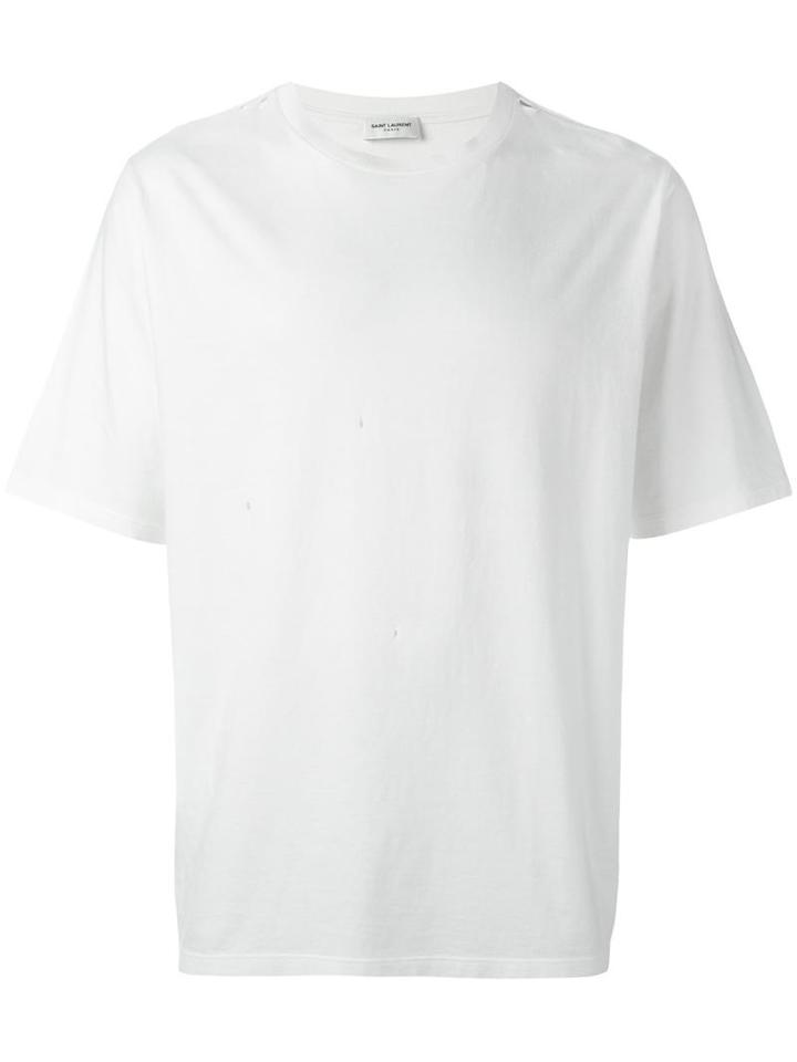 Saint Laurent Distressed Effect T-shirt, Men's, Size: Small, White, Cotton