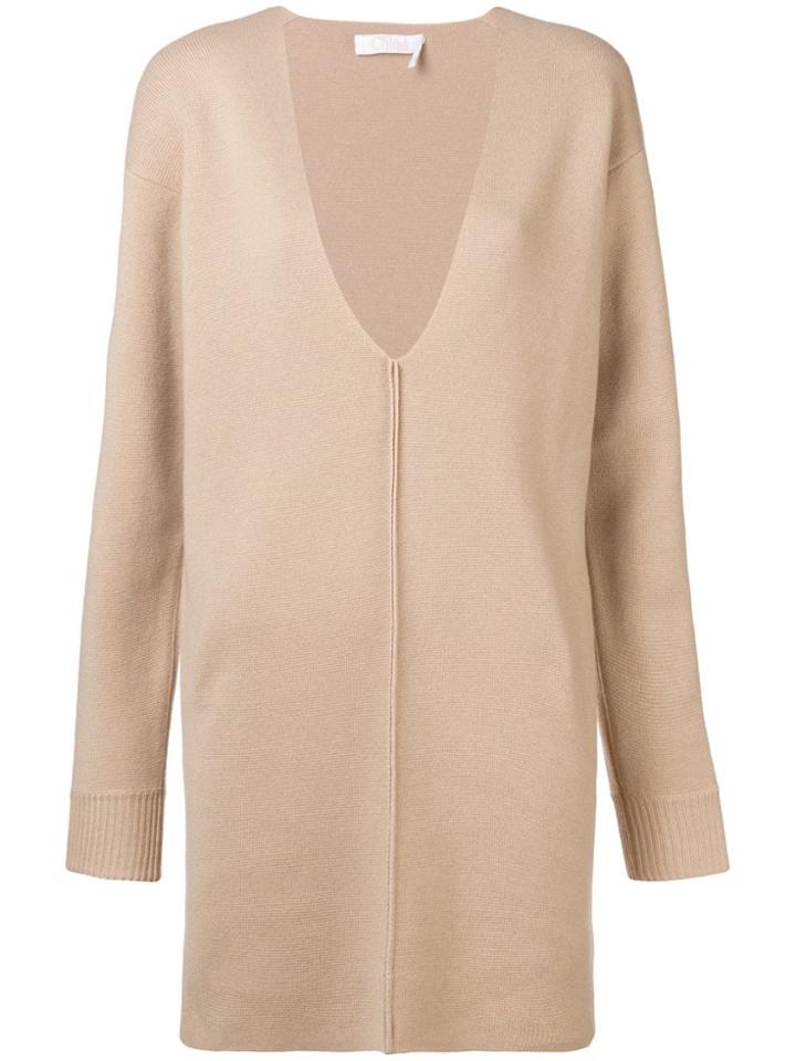 Chloé V-neck Mini Sweater Dress - Neutrals
