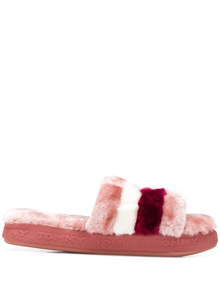 Tommy Hilfiger Striped Print Slides - Pink