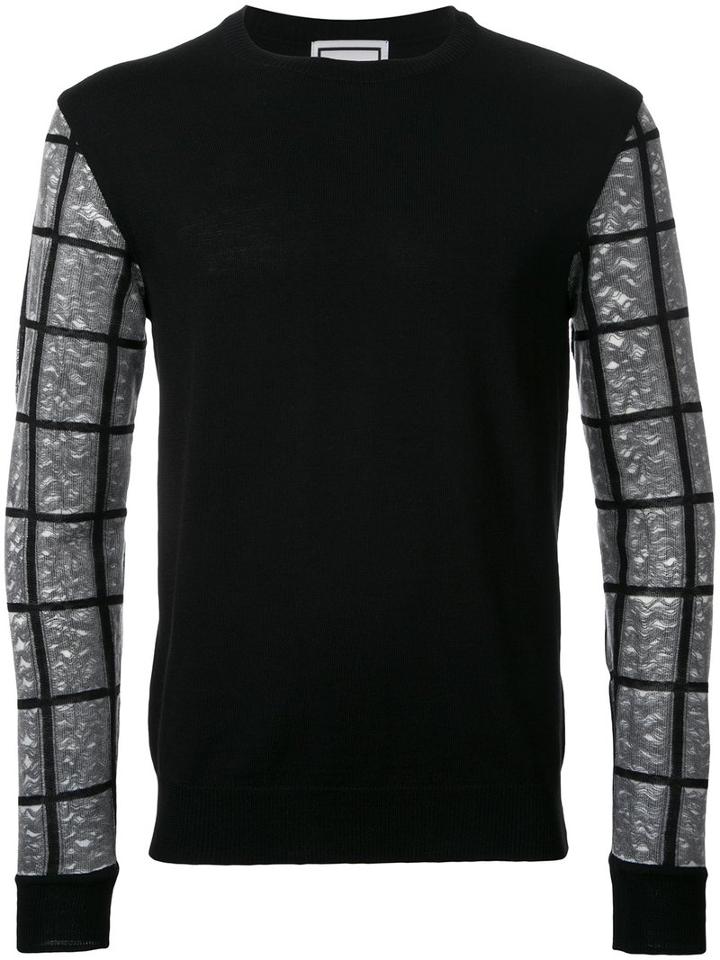 Wooyoungmi Checked Sleeve Jumper, Men's, Size: 46, Black, Acrylic/polyester