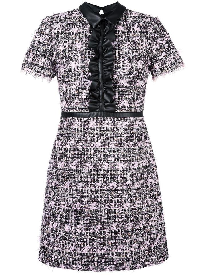 Giamba Ruffled Detailing Tweed Dress, Women's, Size: 44, Black, Polyester/polyamide/acrylic/polyurethane