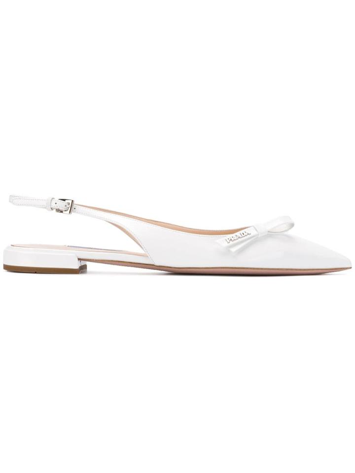 Prada Bow Slingback Ballerina Shoes - White