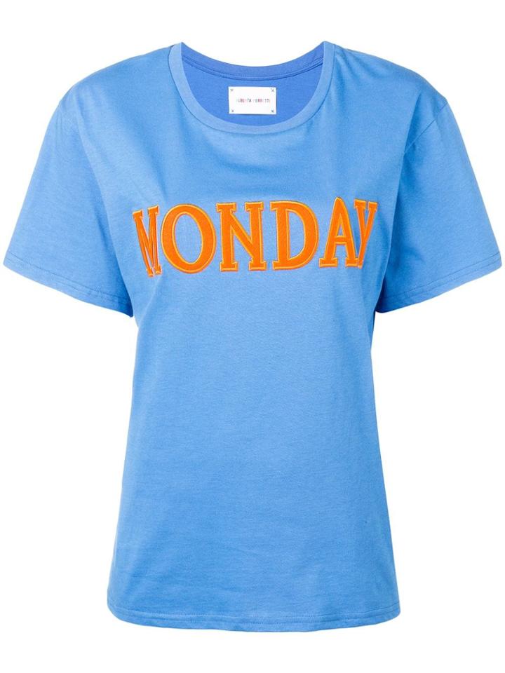Alberta Ferretti Monday Embroidered Slogan T-shirt - Blue