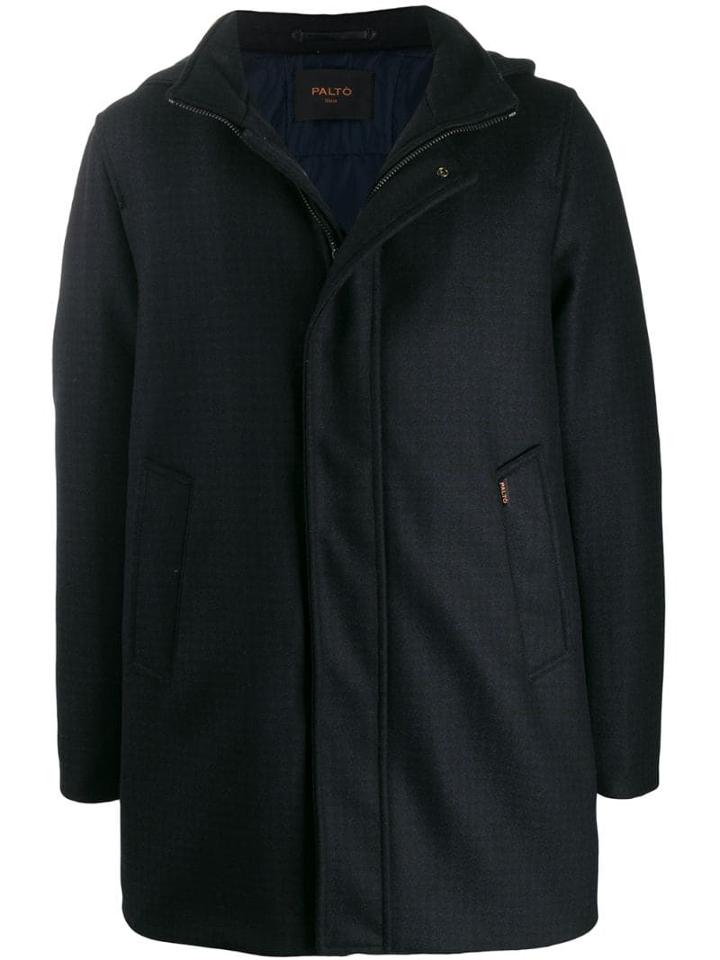 Paltò Textured Hooded Coat - Blue